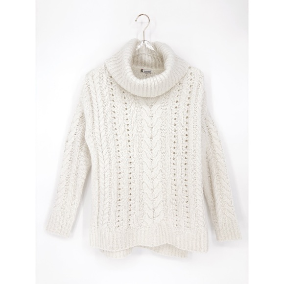 SMARTWOOL Moon Ridge Oversized White Cable Knit Turtleneck Sweater S - Picture 4 of 11